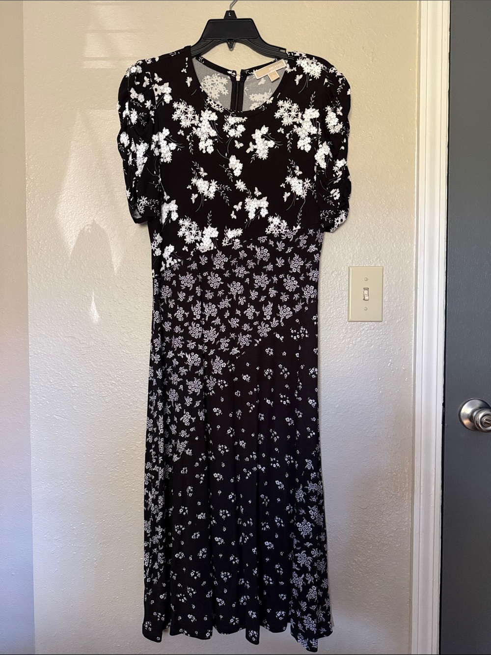 MICHAEL Michael Kors Black and White Floral Dress with Puff Sleeves